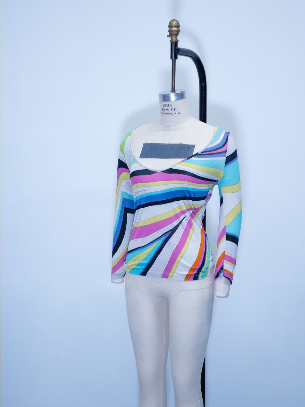 Emilio Pucci Multicolor Striped Scoop-Neck Long Sleeve Top